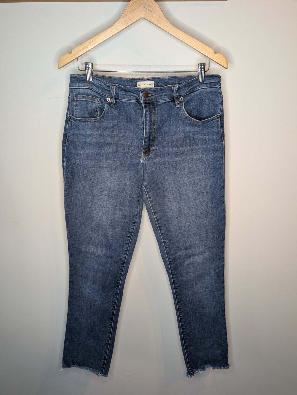 Oliver Logan Womens High Rise Skinny Jeans Size 29 Raw Hem Ankle Stretch Denim